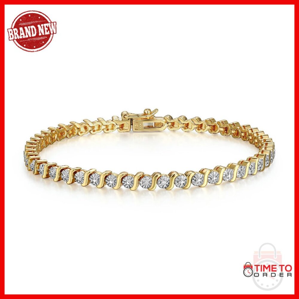 Diamond Accent S-Link Tennis Bracelet 7.25" Gold Tone Bronze
